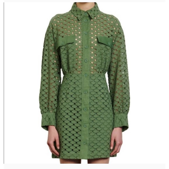 Sandro Dresses & Skirts - Sandro green long sleeve eyelet shirt dress